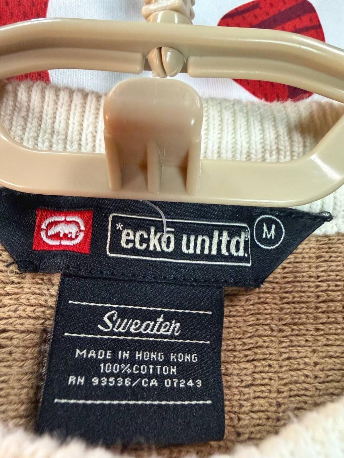 2004 Ecko Unltd 72 Knit Sweater Cream Brown Y2K Size M