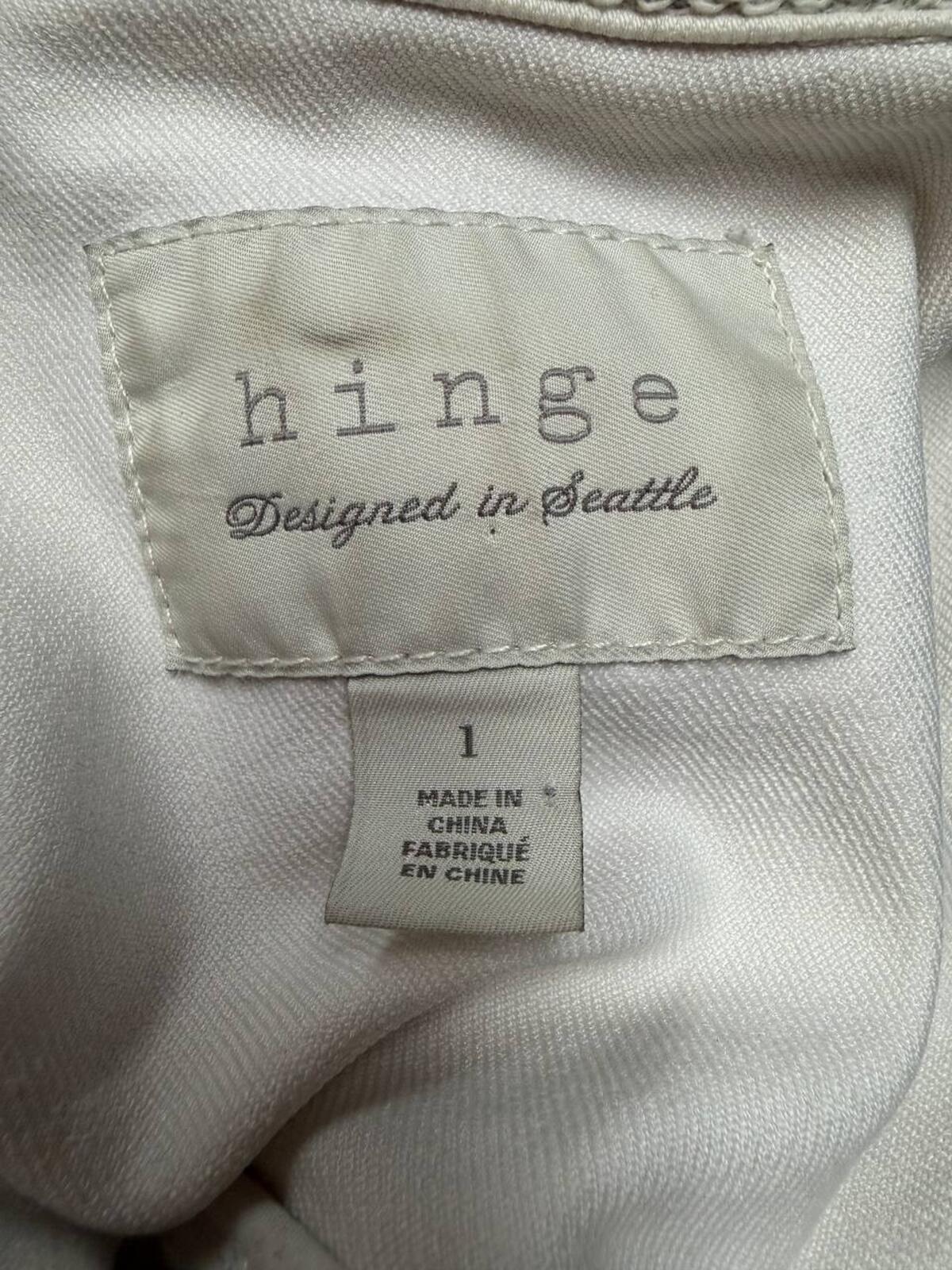 Hinge White Denim Knit Sleeve Hooded Jacket Size 1 Womens