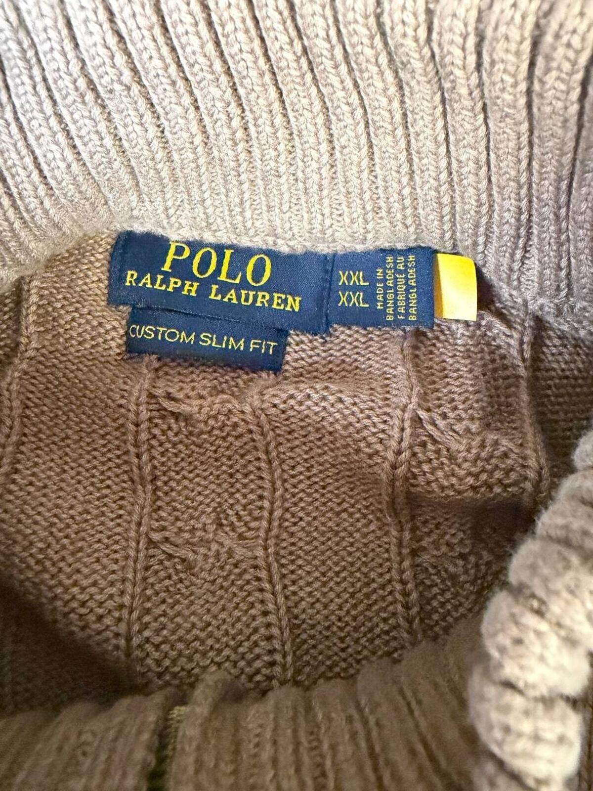 Polo Ralph Lauren Cable Knit Quarter Zip Sweater XXL Brown