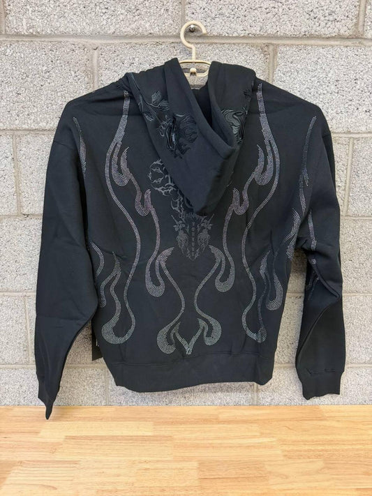 Civil Regime Rhinestone Flame Zip Hoodie XL Black Streetwear