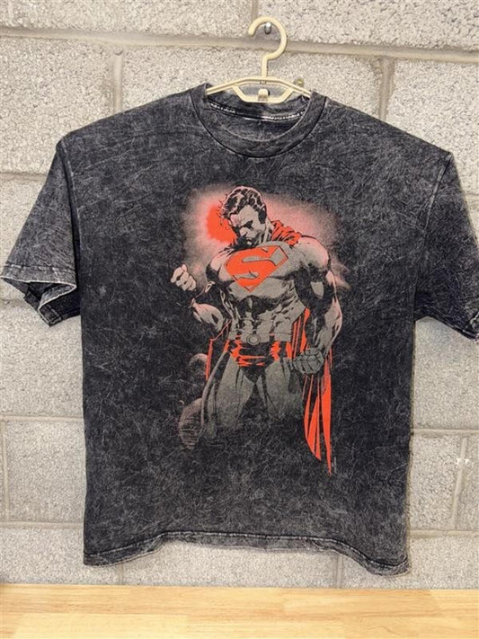 Superman DC Comics Acid Wash Graphic Tee L 2010s Streetwear