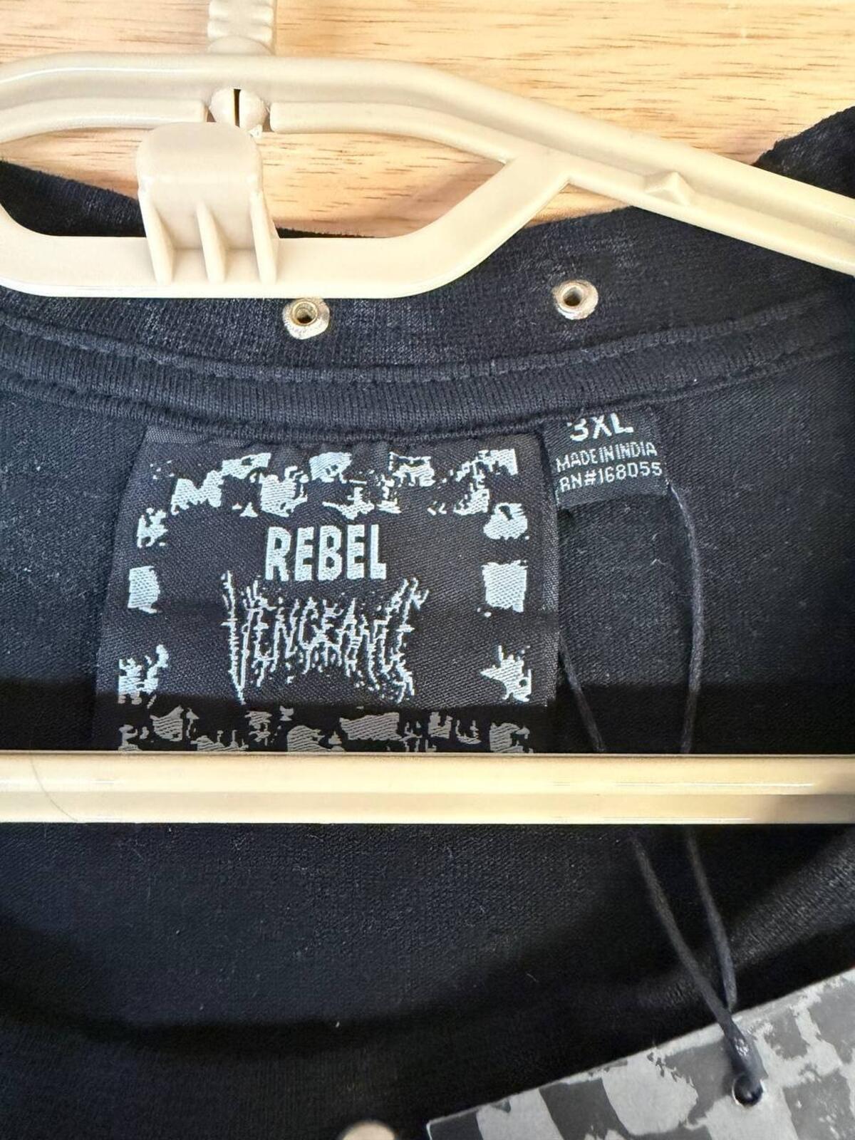 Rebel Vengeance Eye Cross Studded Tee Black Acid Wash 3X NWT