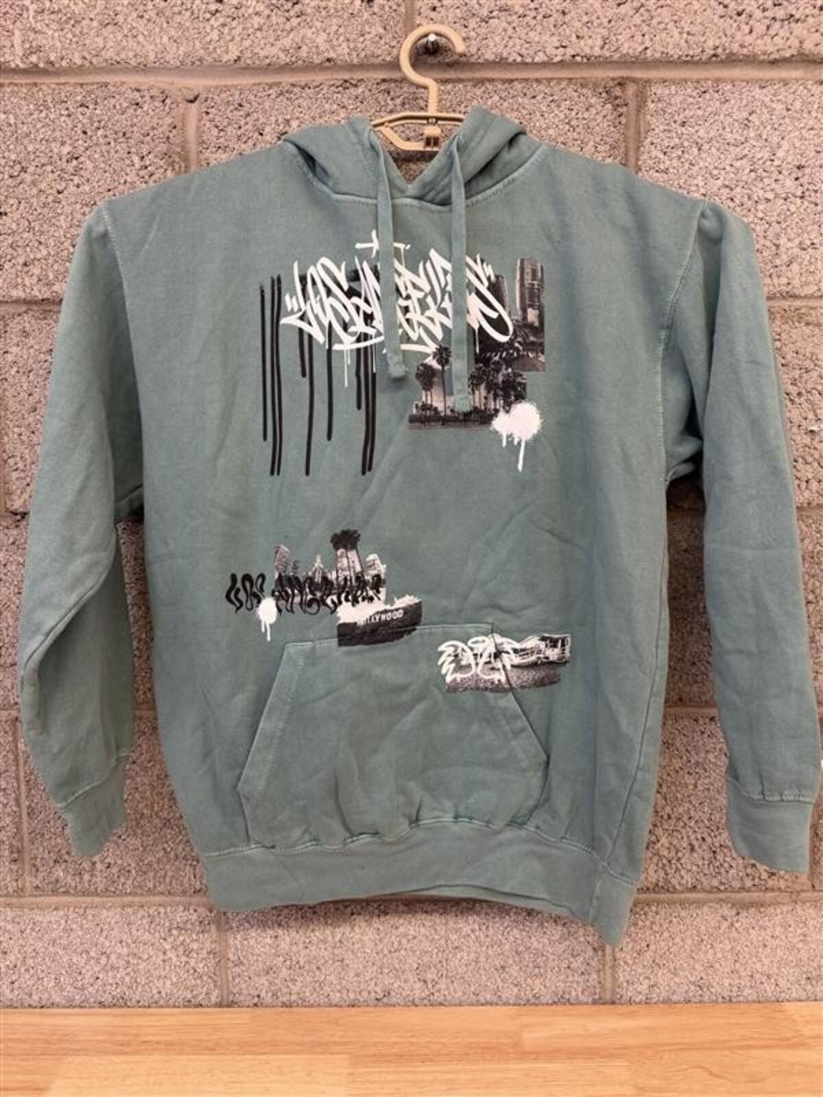 Zunie Sportswear LA Graphic Hoodie Green Pullover Size L