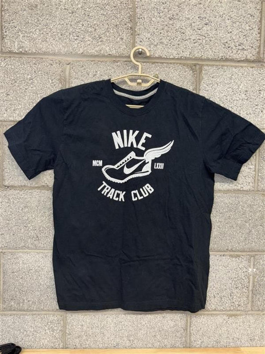 Nike Track Club T-Shirt L Black Graphic Running Logo 2010