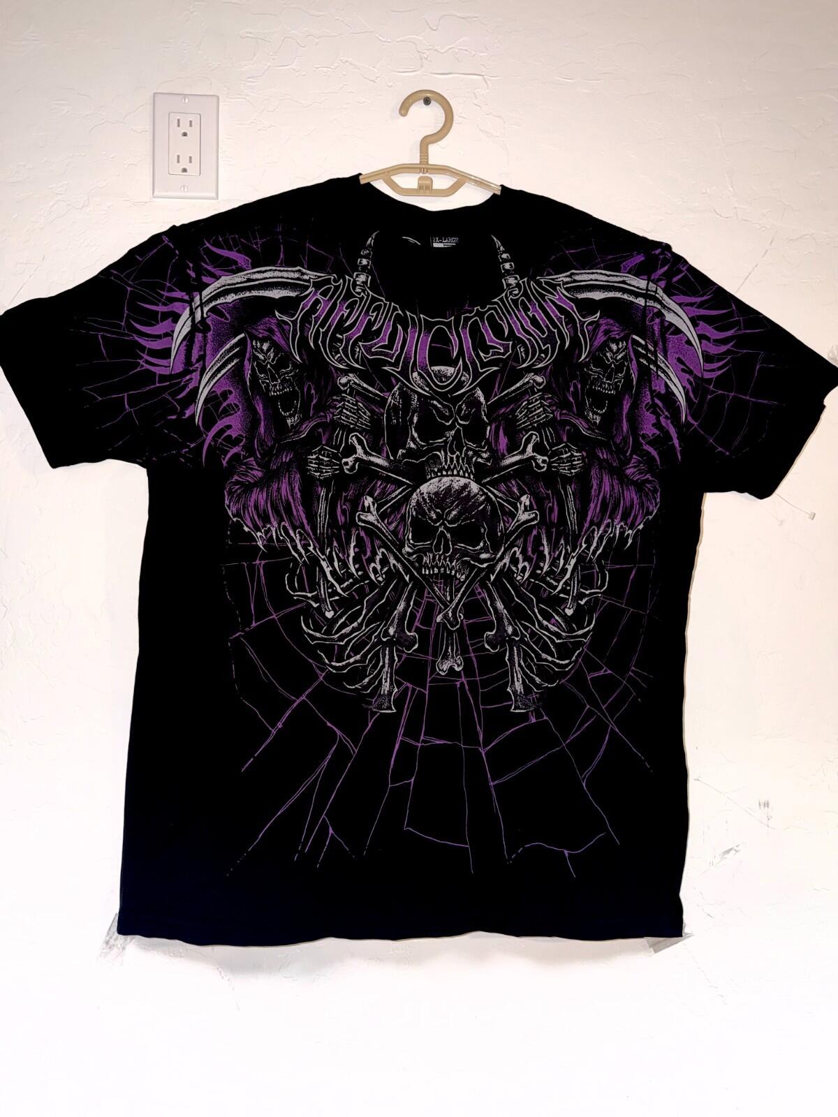 Affliction Grim Reaper skull t shirt 2xl black purple gothic