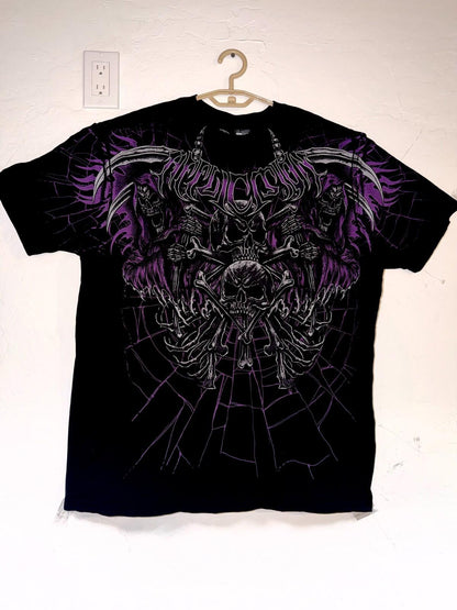 Affliction Grim Reaper skull t shirt 2xl black purple gothic