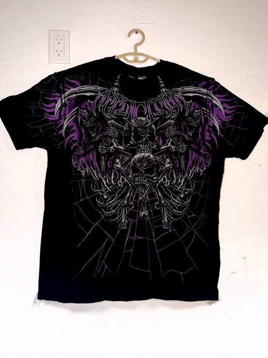 Affliction Grim Reaper skull t shirt 2xl black purple gothic
