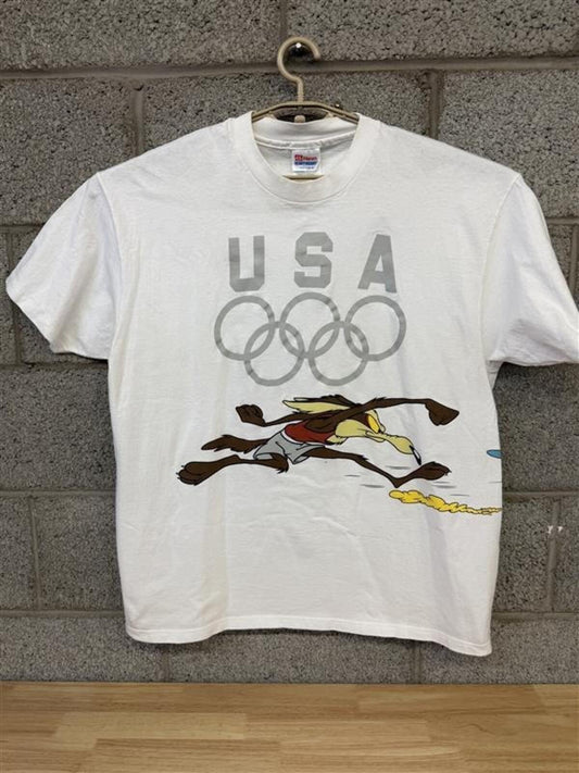 Vintage 1996 USA Olympics Wile E. Coyote Looney Tunes Tee XL