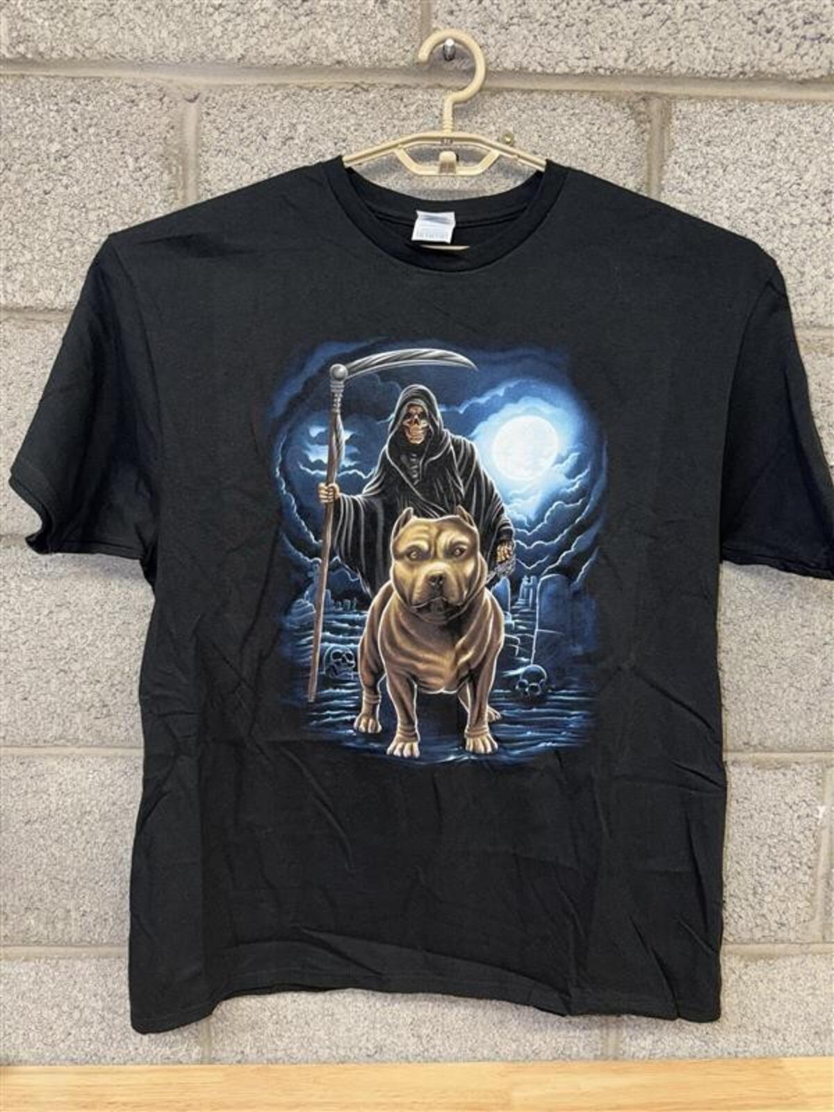 Grim Reaper Pitbull Tee XL 2010s Streetwear Dark Art Shirt