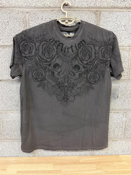 2010s Affliction Skull Rose Tee XL Biker Grunge Streetwear