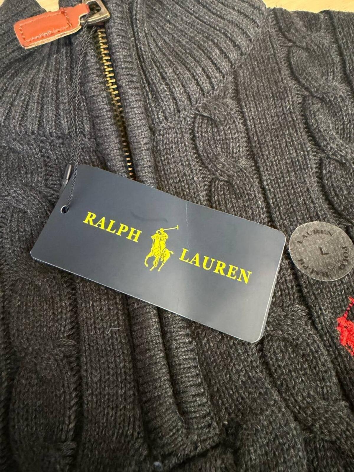 Polo Ralph Lauren Cable Knit Quarter Zip Sweater L charcoal