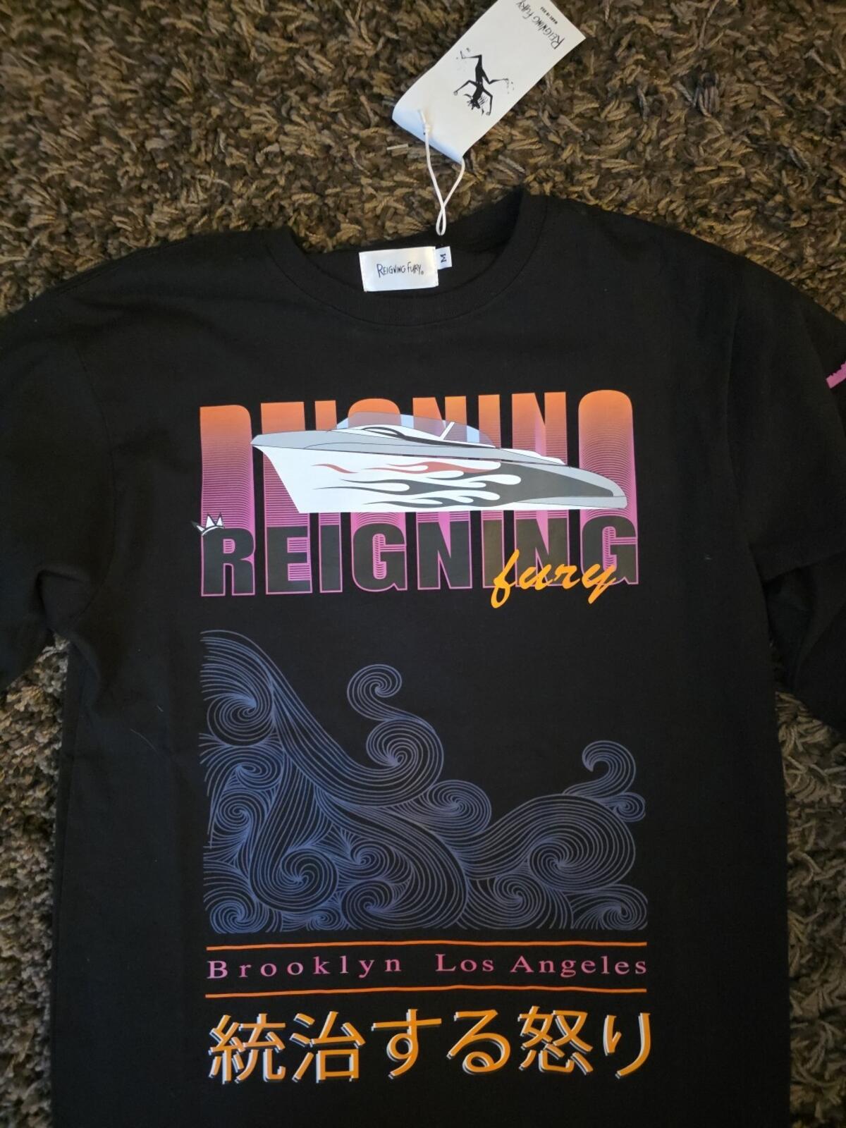 Reigning Fury Men's Black Graphic Print Pullover Hoodie Brooklyn Los Angeles-M