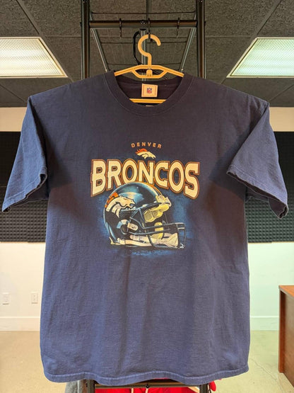 Vintage Denver Broncos Helmet Graphic NFL T-Shirt Navy