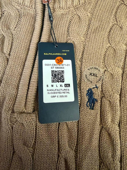 Polo Ralph Lauren Cable Knit Quarter Zip Sweater XXL Brown