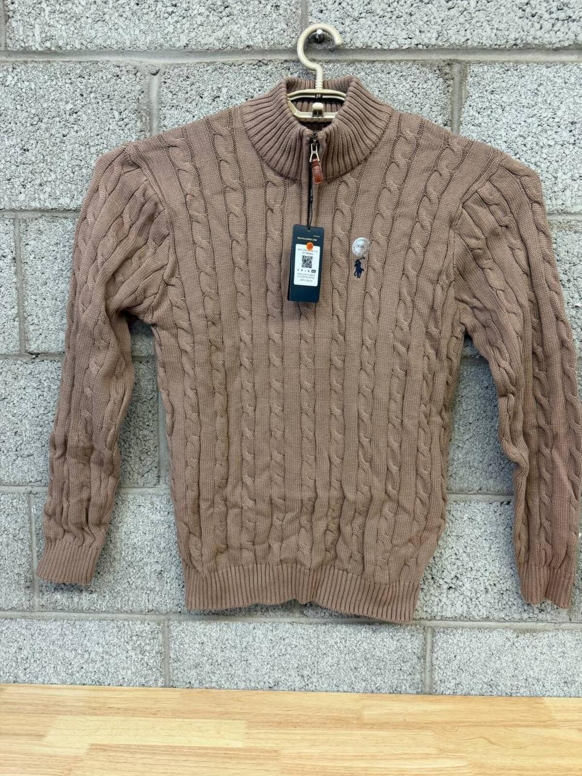Polo Ralph Lauren Cable Knit Quarter Zip Sweater XXL Brown