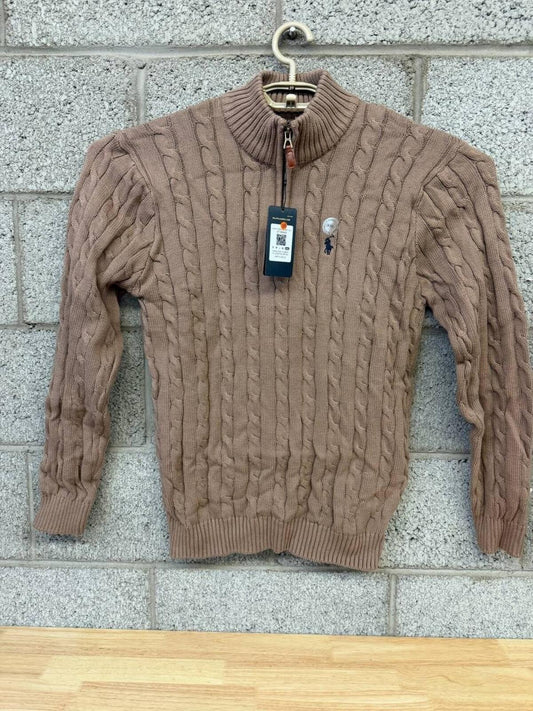 Polo Ralph Lauren Cable Knit Quarter Zip Sweater XXL Brown