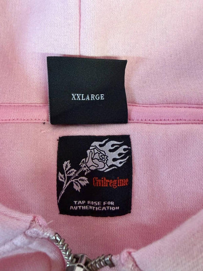 Civil Regime Pink Full Zip Hoodie Streetwear Graphic XXL