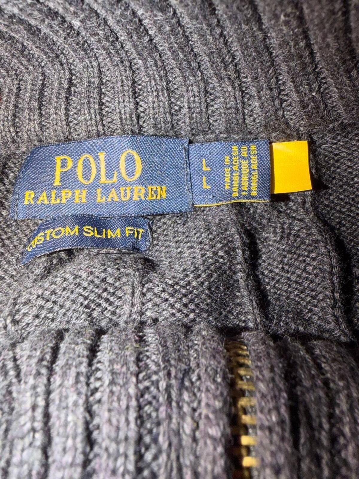 Polo Ralph Lauren Cable Knit Quarter Zip Sweater L charcoal