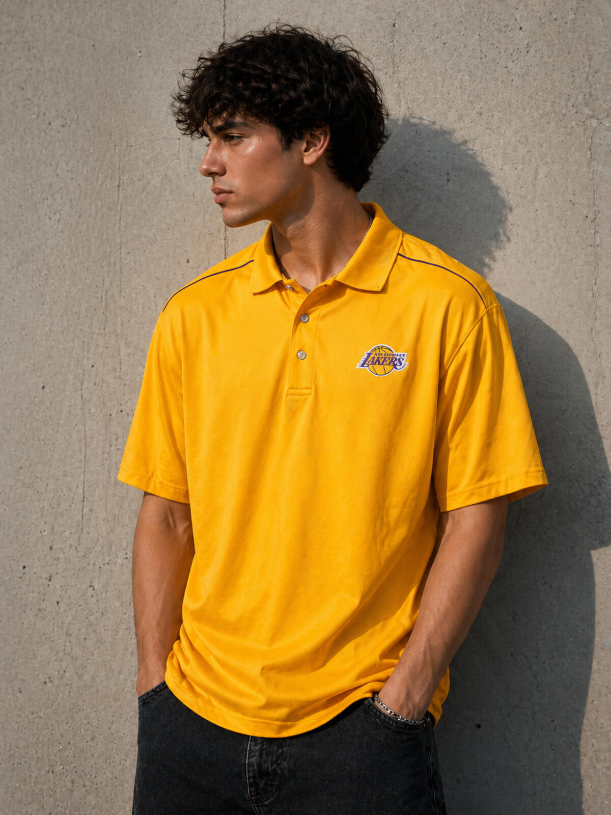 NBA Team Apparel LAKERS Basketball Polo Golf Shirt GOLD