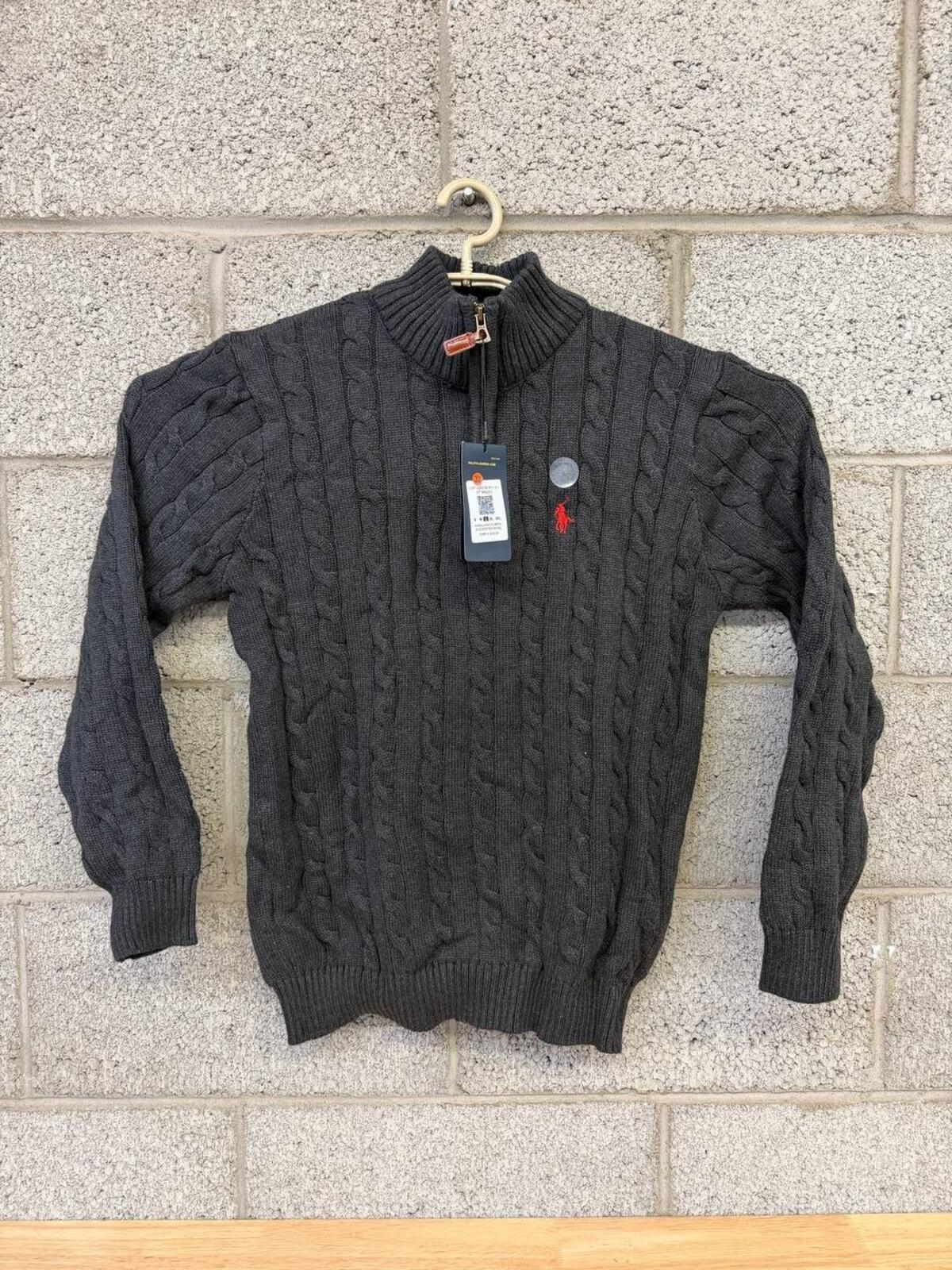 Polo Ralph Lauren Cable Knit Quarter Zip Sweater L charcoal