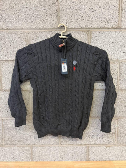Polo Ralph Lauren Cable Knit Quarter Zip Sweater L charcoal