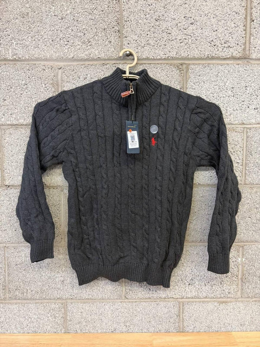 Polo Ralph Lauren Cable Knit Quarter Zip Sweater L charcoal