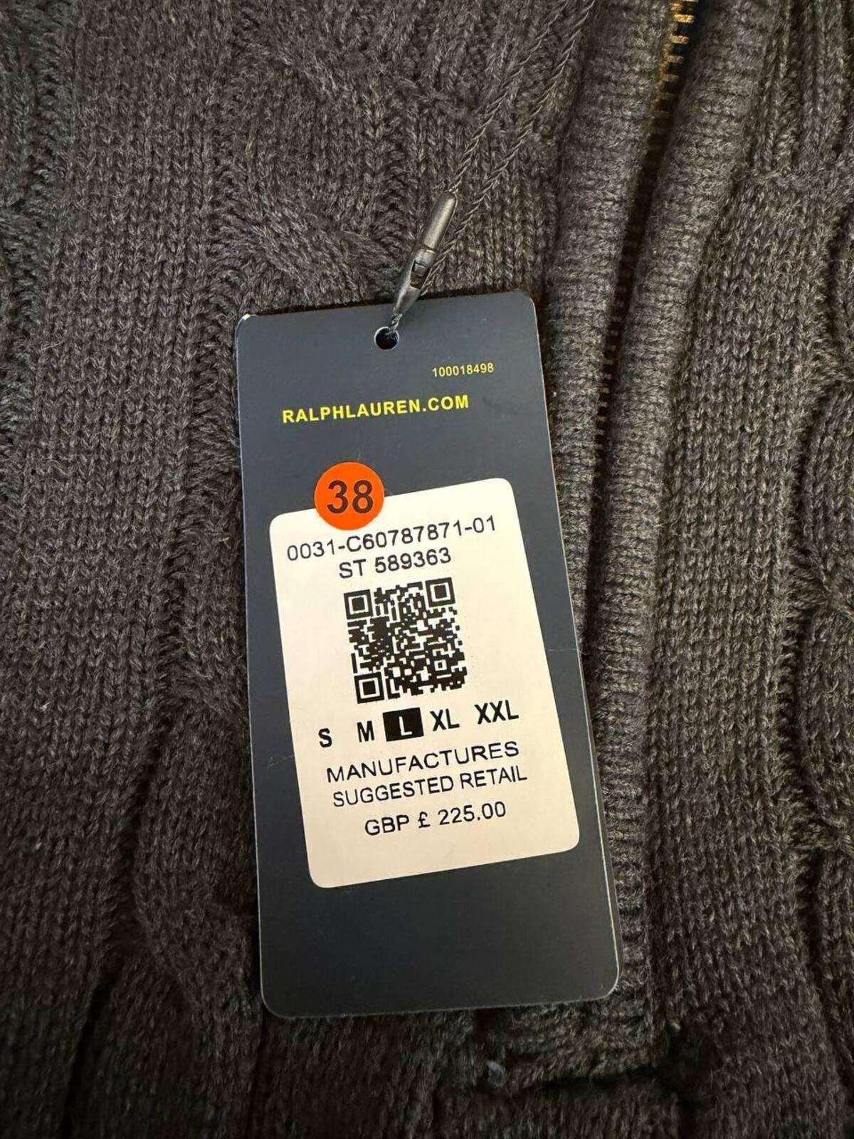 Polo Ralph Lauren Cable Knit Quarter Zip Sweater L charcoal