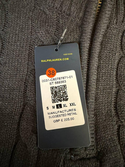Polo Ralph Lauren Cable Knit Quarter Zip Sweater L charcoal