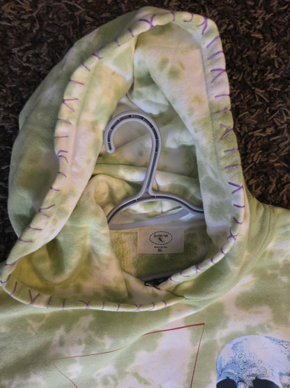 Reigning Fury Green Tie-Dye Pullover Hoodie S Car Skull Graphic Fleece Hooded