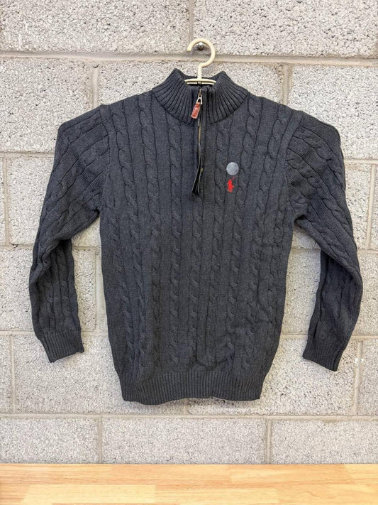 Polo Ralph Lauren Cable Knit Quarter Zip Sweater NWT Gray