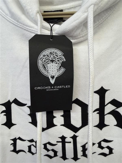 2020s Crooks & Castles Logo Hoodie White Pullover Size 3XL