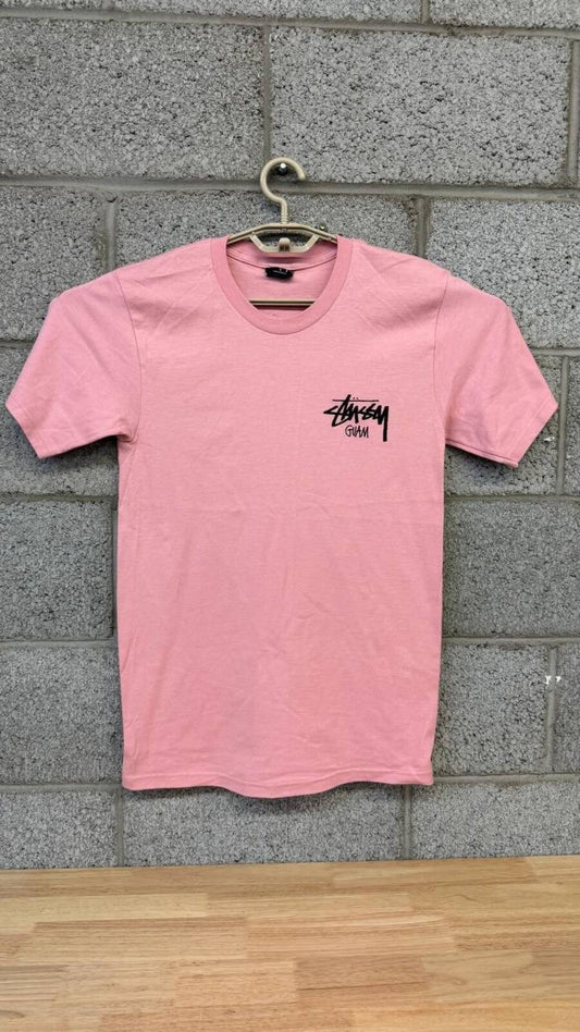Stussy Guam Pink Logo Graphic T-Shirt Cut Tag Mens Small