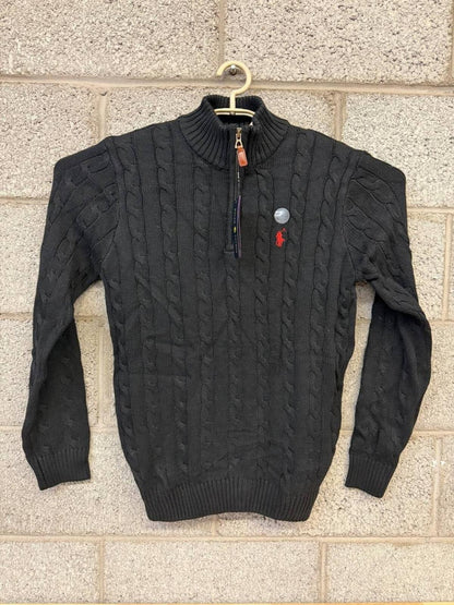 Y2k Polo Ralph Lauren cable knit quarter zip sweater black S