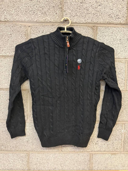 Y2k Polo Ralph Lauren cable knit quarter zip sweater black S