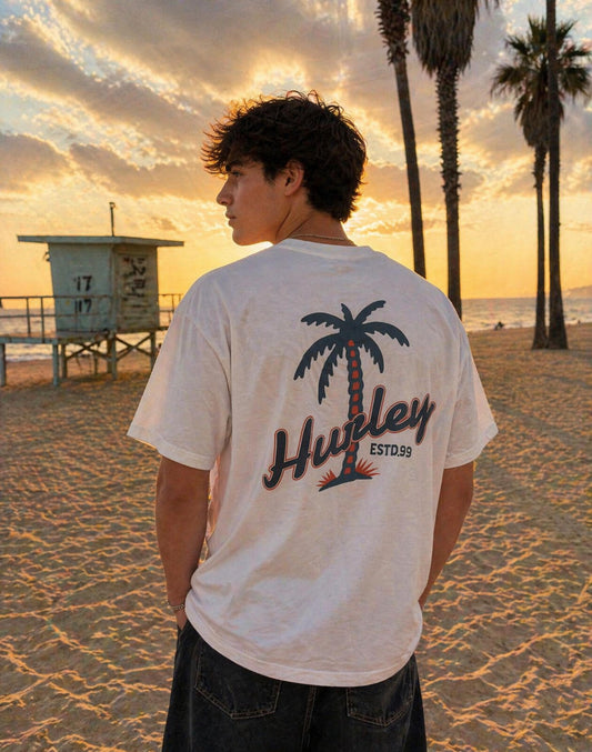 Hurley Palm T-Shirt XXL White Beach Surf Casual Streetwear