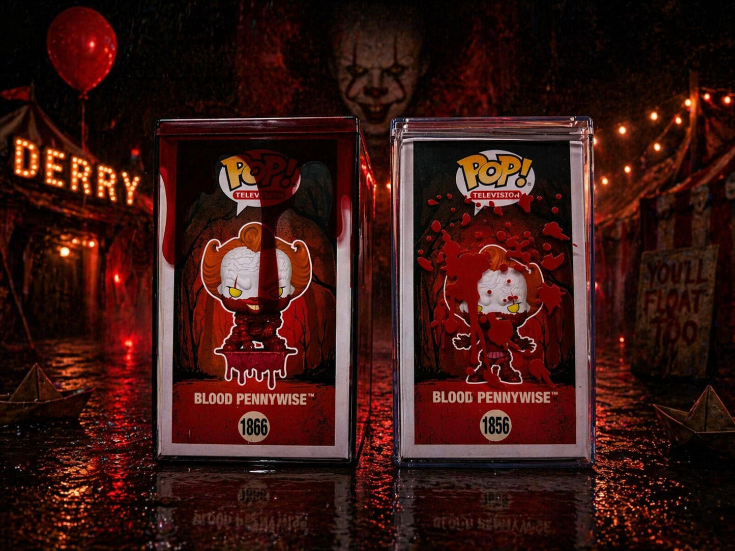 Funko Pop IT Bloody Pennywise #1856 & #1866 Bundle w Display