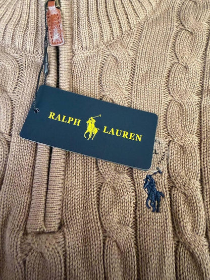 Polo Ralph Lauren Cable Knit Quarter Zip Sweater XXL Brown