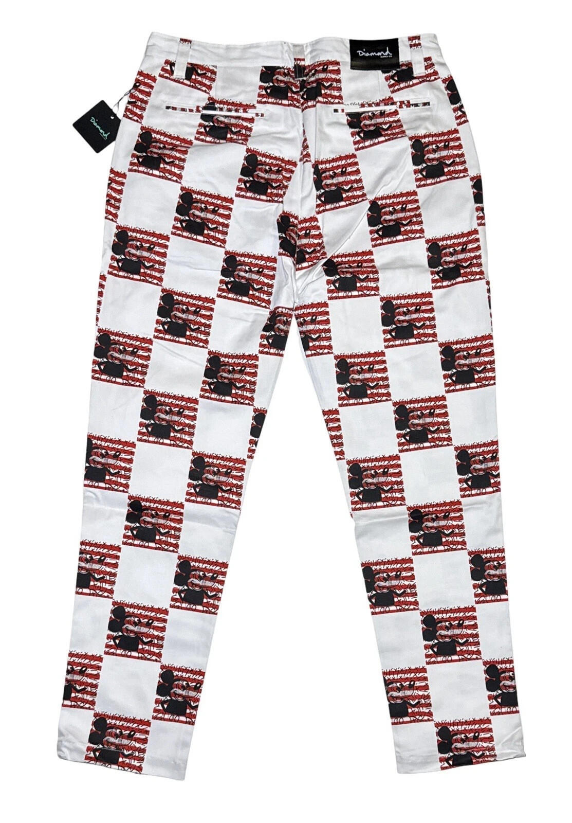Mickey Mouse Checkered Pants Size 36 White Red Streetwear