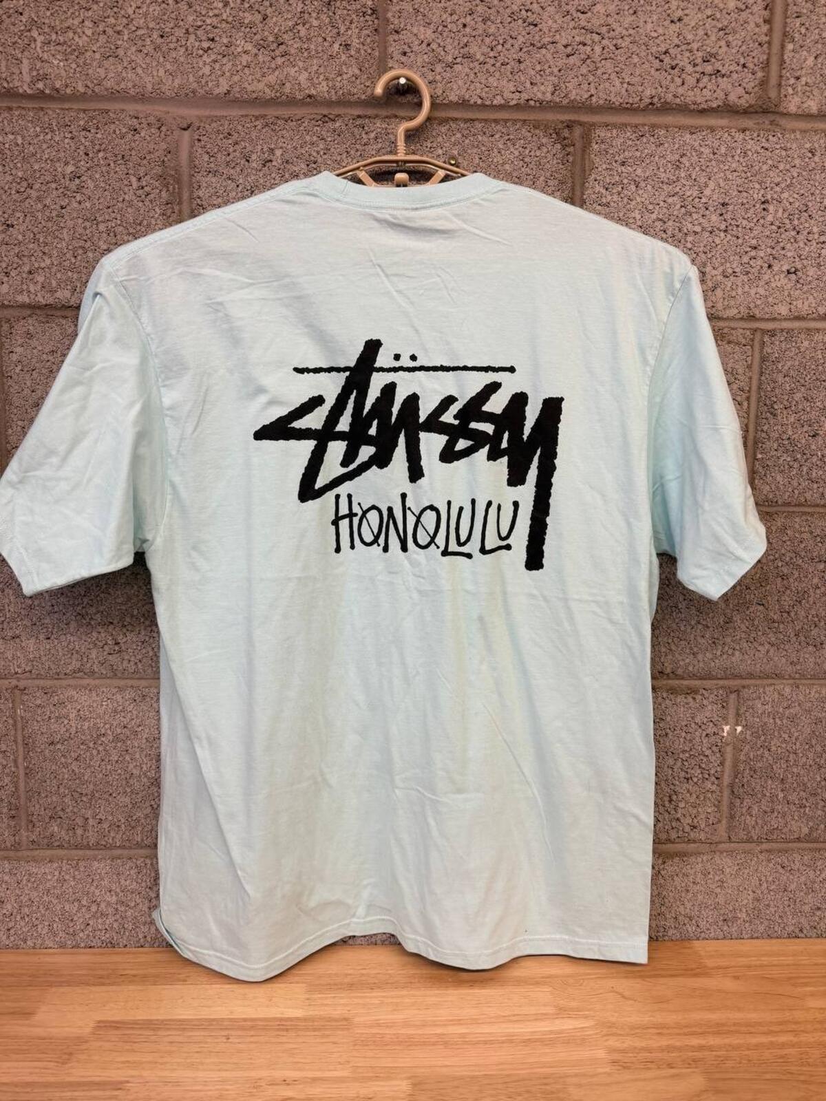 2020s Stussy Honolulu Mint Blue Logo TShirt Cut Tag Mens XXL