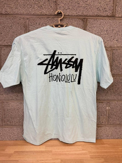2020s Stussy Honolulu Mint Blue Logo TShirt Cut Tag Mens XXL