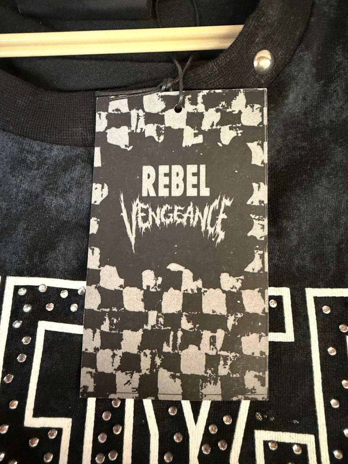 Rebel Vengeance Eye Cross Studded Tee Black Acid Wash 3X NWT