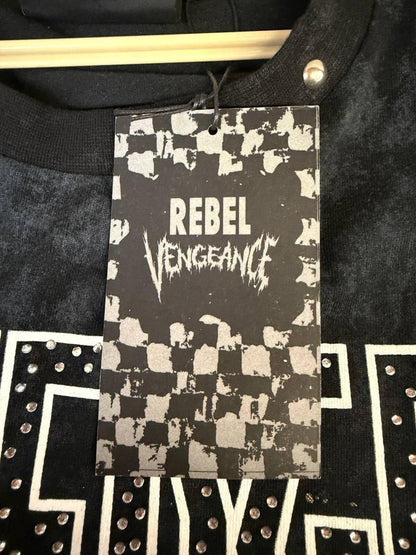 Rebel Vengeance Eye Cross Studded Tee Black Acid Wash 3X NWT