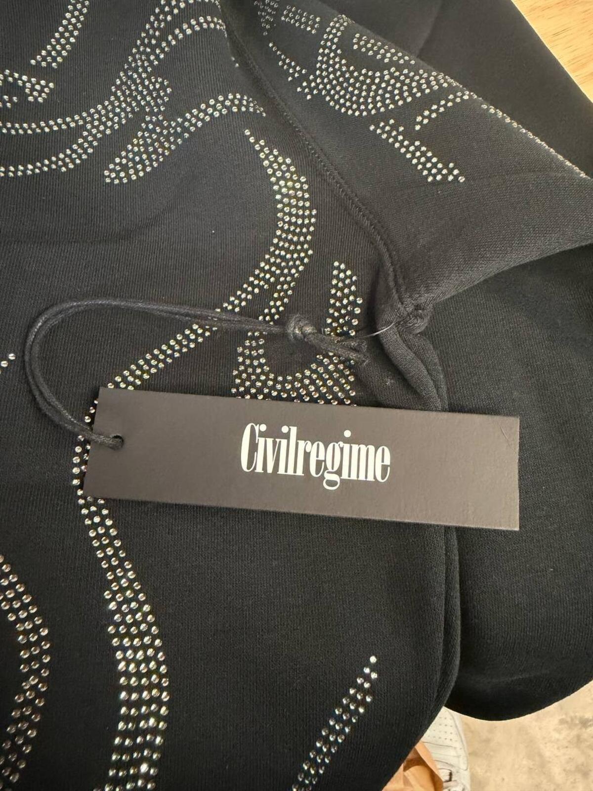 Civil Regime Rhinestone Flame Zip Hoodie XL Black Streetwear
