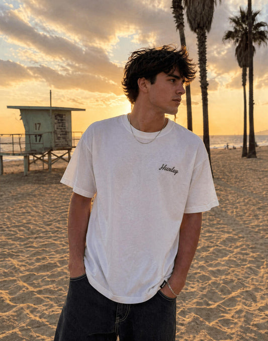 Hurley Palm T-Shirt XXL White Beach Surf Casual Streetwear