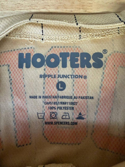 2010s Hooters Owl Baseball Jersey Tan Pinstripe Large Y2K