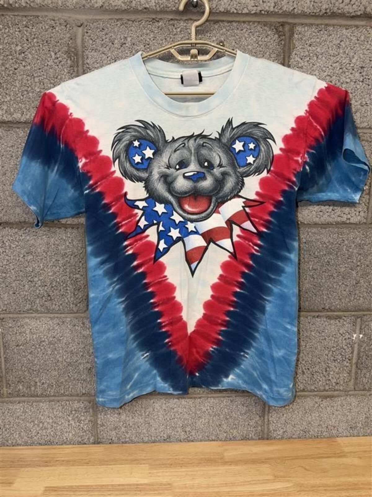 Grateful Dead Bear Tie Dye Small Oversized Liquid Blue 2000s