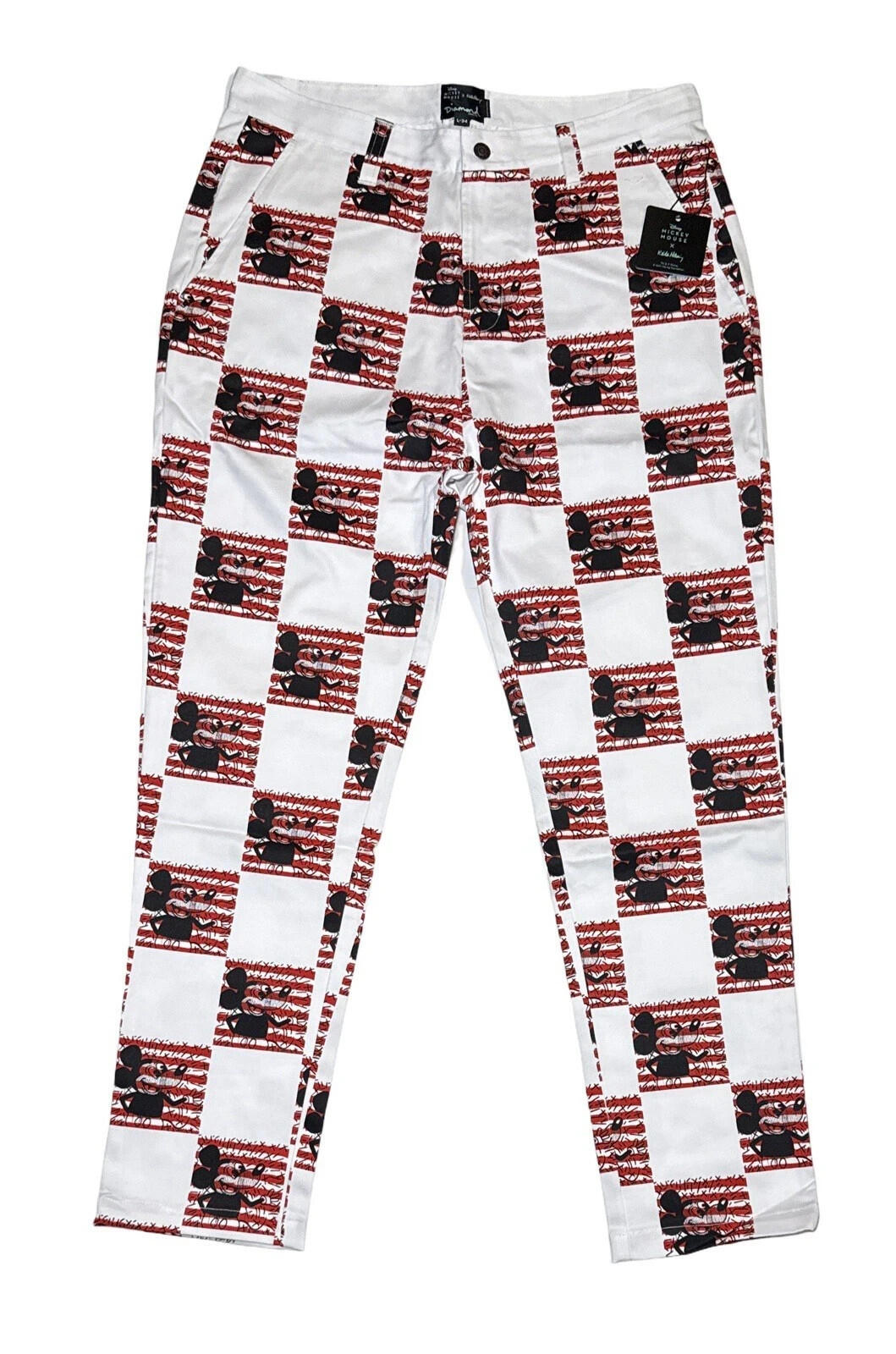 Mickey Mouse Checkered Pants Size 36 White Red Streetwear