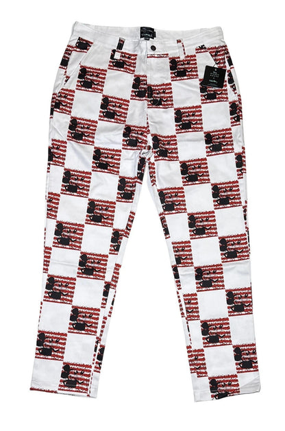 Mickey Mouse Checkered Pants Size 36 White Red Streetwear