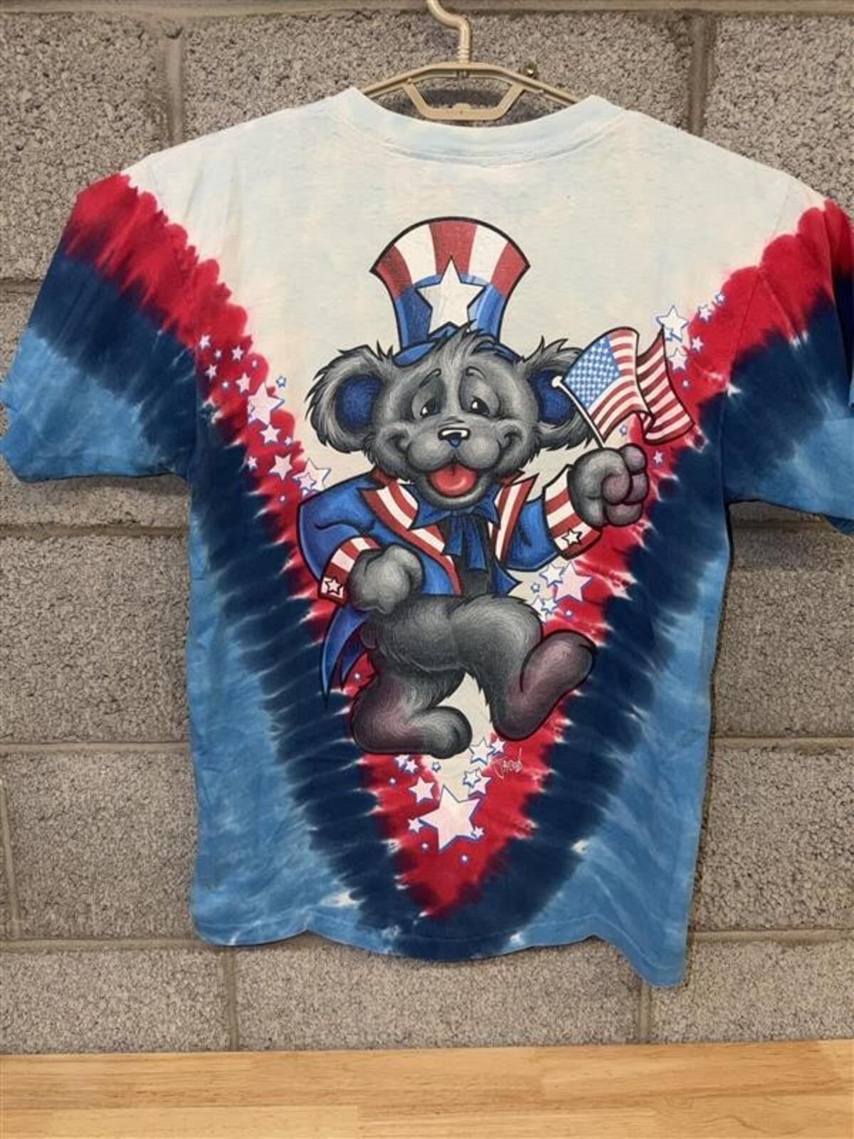 Grateful Dead Bear Tie Dye Small Oversized Liquid Blue 2000s