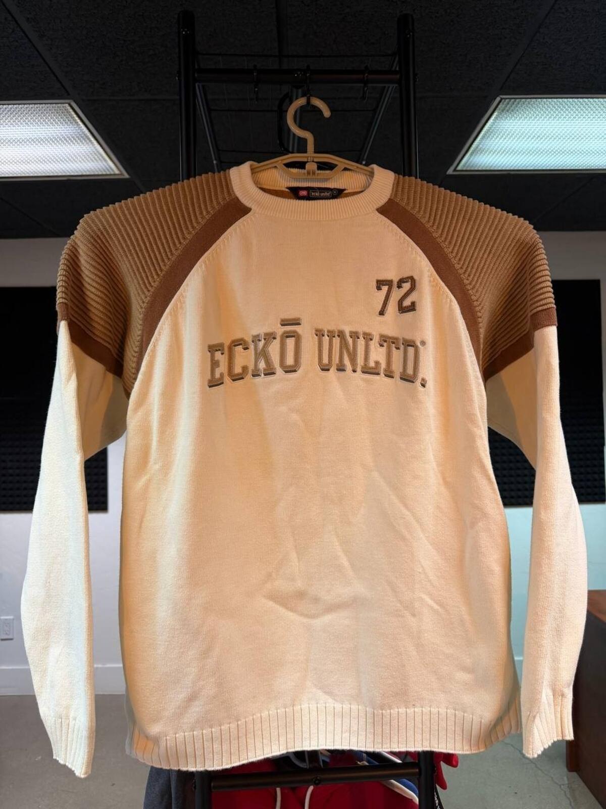 2004 Ecko Unltd 72 Knit Sweater Cream Brown Y2K Size M